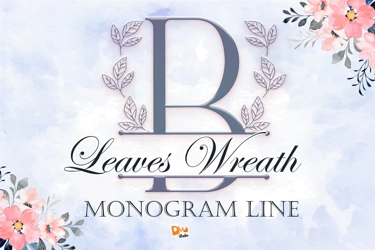 Leaves Wreath Monogram Line
